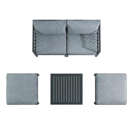 Set de relaxare din aluminiu BELLANTI Arezzo pentru 4 persoane + măsuță | Gri | Negru